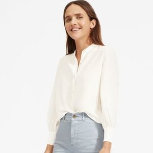 NWT Everlane The Clean Silk Blouson Shirt White 2